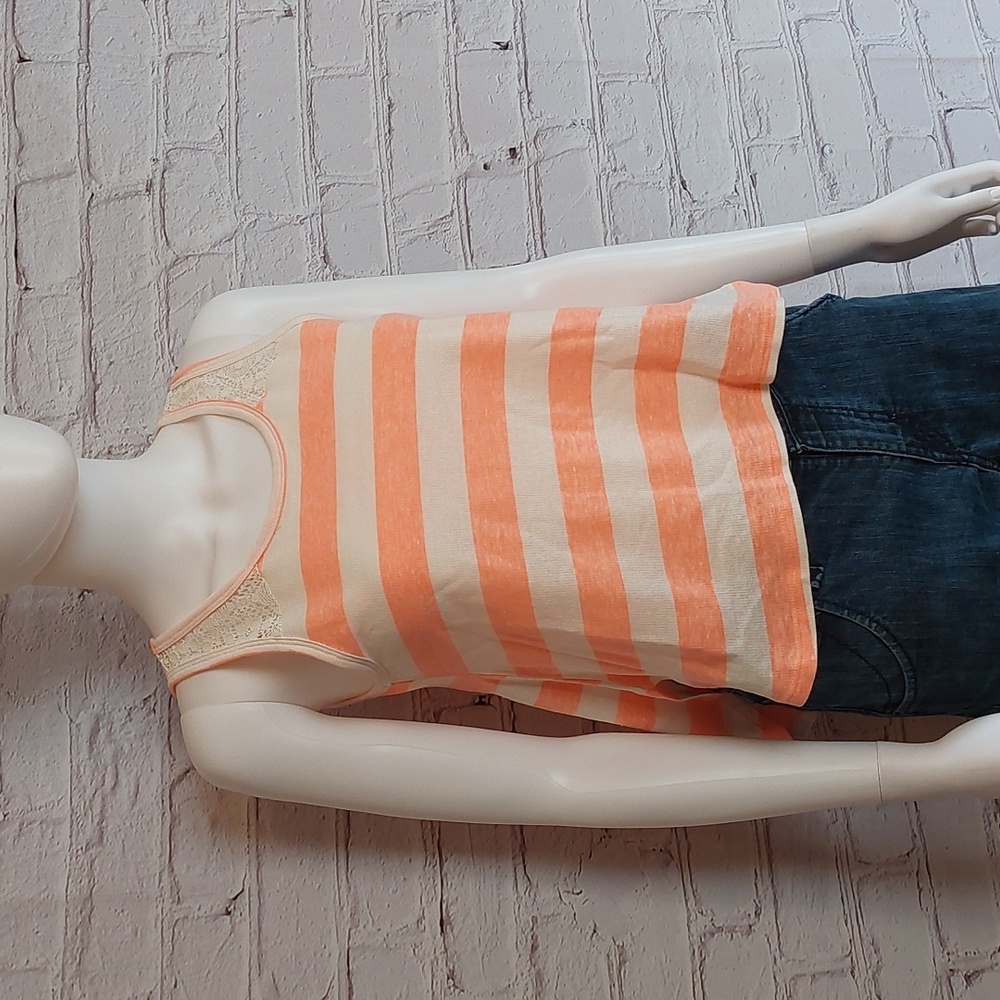 SaraSara Crochet Lace Stripe Knit Tank Over the Top Coral Top NWT 16 XL